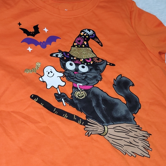 Halloween Graphic Tee | Orange | Black Cat | Large - Picture 3 of 6